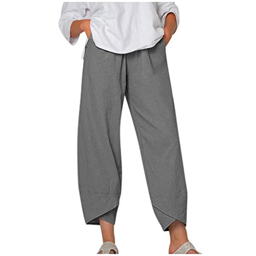 POIUIYQA Sommerhosen Damen 7/8 Leinenhose Weite Beine Hose Loose Fit Elastischem Bund Sommer Mit Leichte Haremshose Einfarbig mit Taschen Schmetterling Pusteblume Drucken von POIUIYQA
