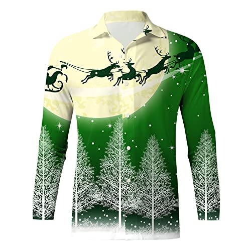 POIUIYQA Weihnachtshemd Herren 3D Druck Hemd Casual Formales Basic Freizeithemd Businesshemd Klassisch Baumwolle Langarm Hemden Regular Fit von POIUIYQA