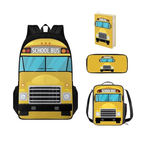 POLERO Rucksack für Jungen und Mädchen, 3D-Druck, Schultaschen für Kinder, Büchertasche mit Lunchbox, Federmäppchen, Buchhülle, Schulbus, Einheitsgröße, Schulranzen-Set von POLERO