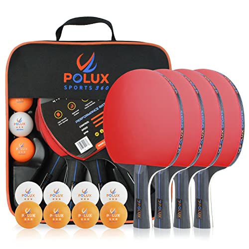 Tischtennisschläger-Set mit 4 Schlägern, 8 Bällen und 1 Tragetasche Dieses bemerkenswerte Tischtennis-Set ist die perfekte Lösung für 4- und 2-Spieler-Indoor- und Outdoor-Turniere und Freizeitspiele von POLUX