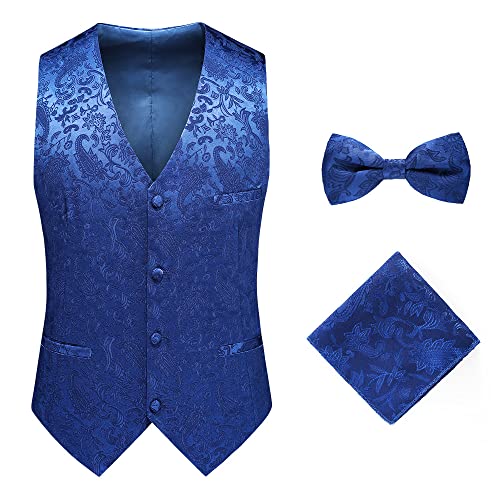 Anzugweste Für Herren - Ärmellose Weste Herren Einreihige V-Ausschnitt Business Weste Hochzeit Party Männer Westen Für Hochzeit/Business/Party, Blau, 4XL von PONERY