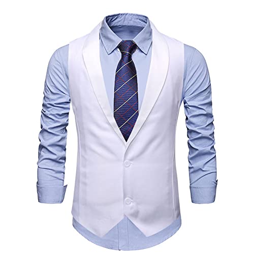 Anzugweste Für Herren - Herren Anzug Weste Schalkragen Slim Fit Kleid Weste Westen Männer Party Hochzeit Smoking Westen Männlich Für Hochzeit/Business/Party, Weiß, XXL von PONERY