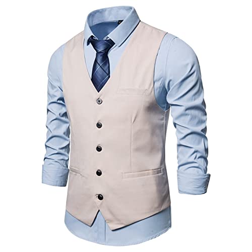 Anzugweste Für Herren - Slim Fit Single Breasted Suit Weste Formales Kleid Business Hochzeit Weste Westen Für Hochzeit/Business/Party, Beige, M von PONERY