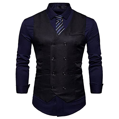 Anzugweste Für Herren - V Ausschnitt Kleid Westen Für Männer Casual Slim Fit Herren Anzug Weste Doppelreihige Weste Gilet Homme Formale Business Jacke Für Hochzeit/Business/Party, Schw von PONERY