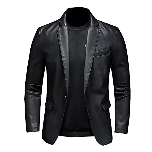 PONERY Herren Lederjacke - Herbst Winteranzug Übergroße Lederjacke Business Mode Herren Vegane Jacke Herren Slim Fit Pu Lederjacke Anzug Für Männer, Schwarz, XXL von PONERY