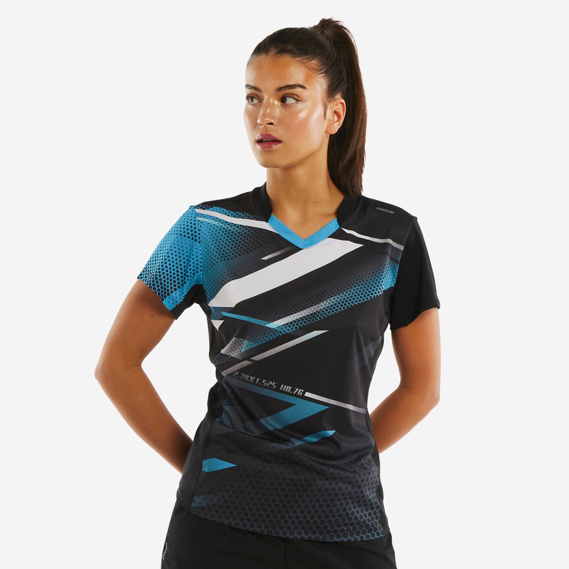 Damen Tischtennis T-Shirt - TTP560 schwarz/blau von PONGORI