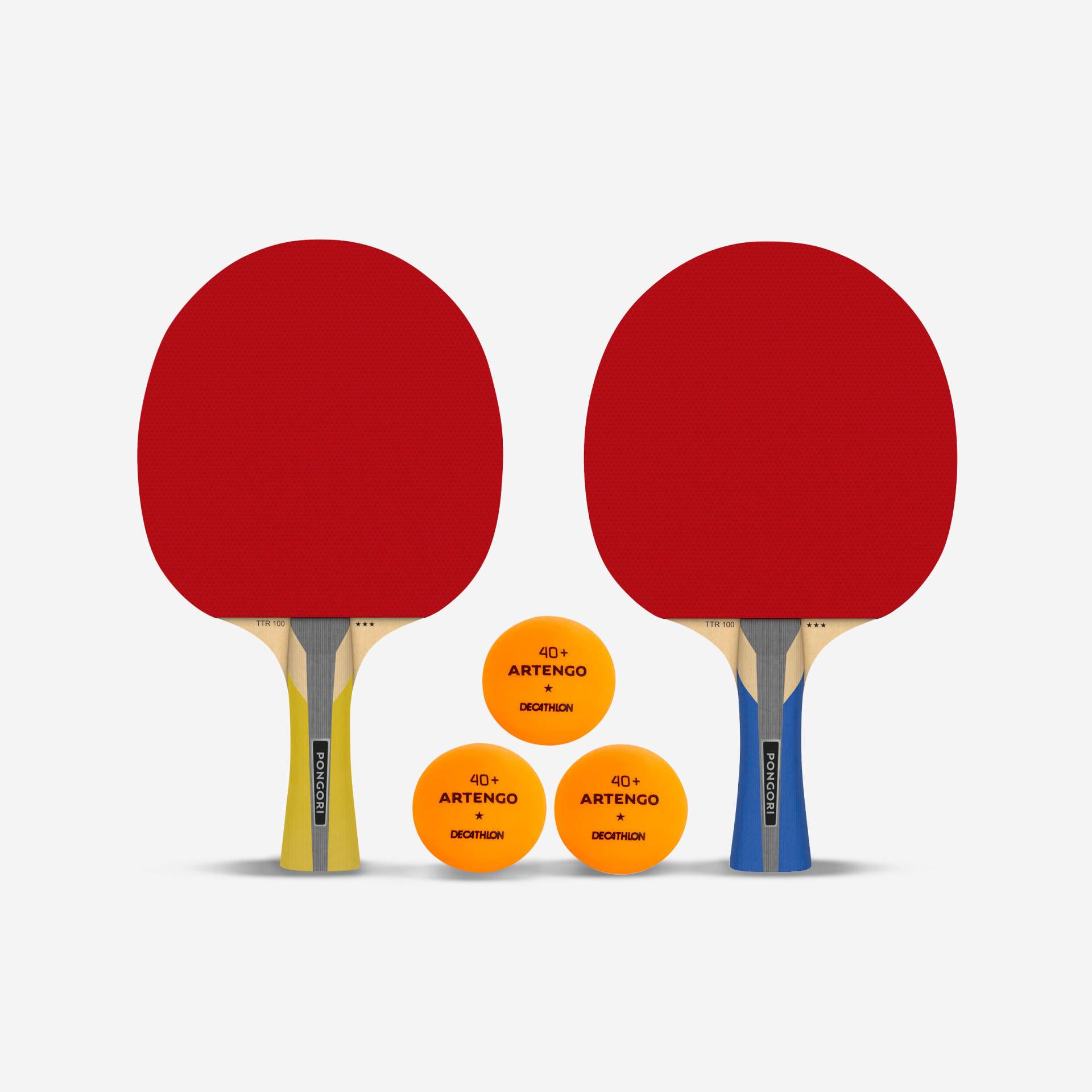 Tischtennis-Set 2 Schläger TTR 100 3* Allround und 3 Bälle orange TTB 100* 40+ von PONGORI