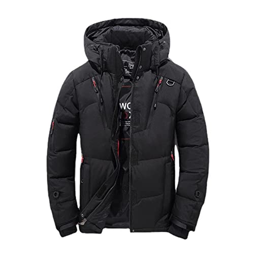 POOPFIY Winter Warme Männer Jacke Mantel Weiße Ente Daunen Parka Dicker Kugelständer Dick Hut Hohe Qualität Mantel Down Jacke Männer,Schwarz,XL von POOPFIY