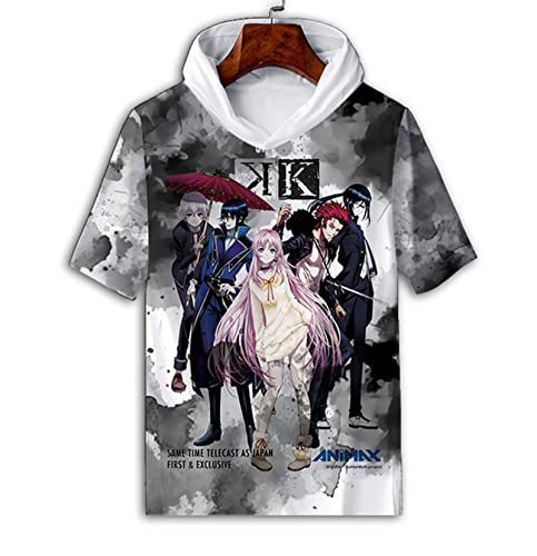POPRETR K Return of Kings Anime T-Shirt Mit 3D-Druck Suoh Mikoto Loses Polyester Mit Kapuze Halbarm Lässig Vollfarbig Kurzarm Zwei Stile Erhältlich In Den Größen S Bis 3XL von POPRETR