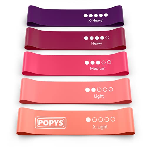 POPYS Set 5 fitnessbänder - Resistance Bands - theraband - fitnessband - widerstandsbänder - Fitness bänder (Rosenrot) von POPYS