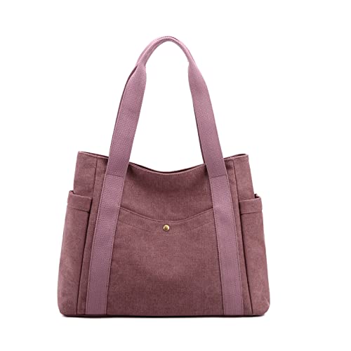 PORRASSO Canvas Schultertasche Einfache Handtasche Damen Tote Bag Mädchen Henkeltasche Strandtasche für Reisen Täglicher Gebrauch Violett von PORRASSO