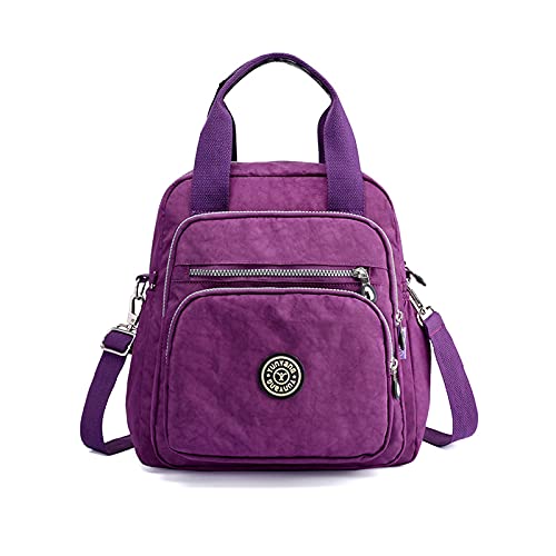 PORRASSO Casual Rucksack Damen Schultertasche Frauen Umhängetasche Nylon Handtasche Daypack für Arbeit Reisen Täglicher Gebrauch Violett von PORRASSO