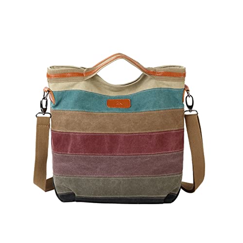 PORRASSO Damen Handtaschen Multi-Color-Striped Schultertasche Canvas Umhängetasche Hobotasche Crossbody Bag für Arbeits Reisen Täglicher Gebrauch Mehrfarbig von PORRASSO