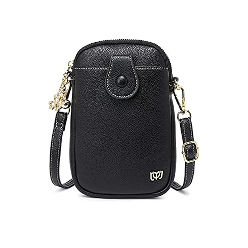 PORRASSO Damen Handy Umhängetasche Wasserdicht Handytasche Geldbörse Crossbody Brieftasche Leichte Leder Handtaschen Schultertasche für Handy Unter 7 Zoll Schwarz von PORRASSO