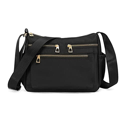 PORRASSO Damen Mode Umhängetasche Multi-Tasche Schultertasche Mädchen Nylon Handtasche für Reisen Einkaufen Täglichen Gebrauch Schwarz von PORRASSO