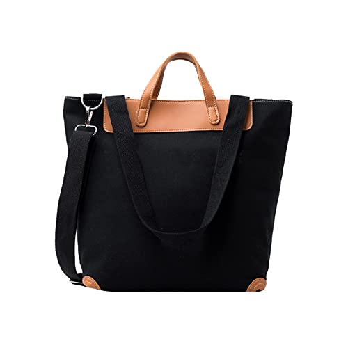 PORRASSO Damen Schultertasche Casual Canvas Tasche Handtasche Multifunktional Groß Umhängetasche Hobotasche für Alltag Reise Schule Ausflug Einkauf Schwarz B von PORRASSO