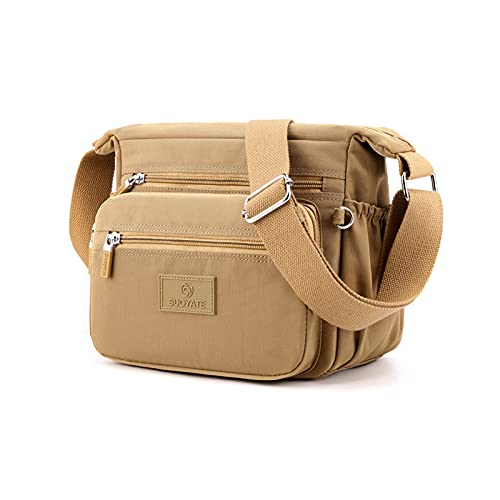 PORRASSO Damen Umhängetasche Casual Schultertasche Multi Tasche Nylon Handtasche für Reisen Wandern Täglichen Gebrauch Khaki von PORRASSO