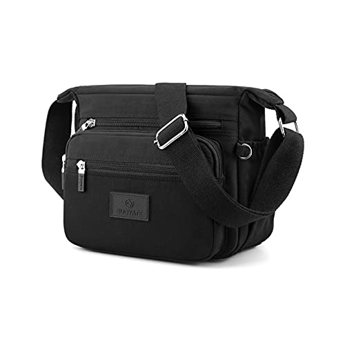 PORRASSO Damen Umhängetasche Casual Schultertasche Multi Tasche Nylon Handtasche für Reisen Wandern Täglichen Gebrauch Schwarz von PORRASSO