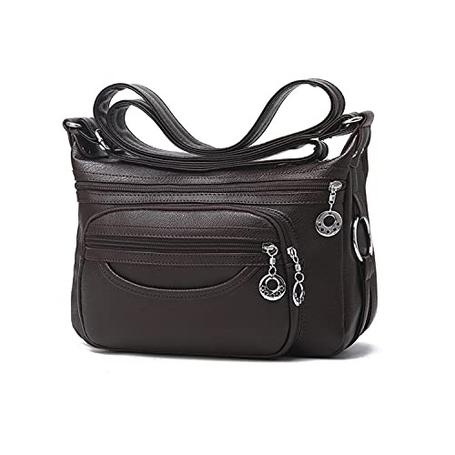 PORRASSO Damen Umhängetasche Multi-Tasche Wasserdicht Schultertasche Messenger Bag PU Handtasche für Arbeit Reisen Einkaufen Täglichen Gebrauch Braun von PORRASSO