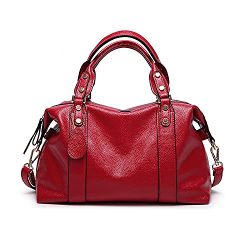 PORRASSO Elegant Handtasche Damen Schultertasche Frauen Henkeltasche Wasserdicht PU Leder Umhängetaschen Arbeit Reise Verabredung Boston Tasche Rot von PORRASSO