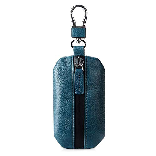 PORRASSO Leather Car Key Case Autoschlüsseltasche Schutz Schlüsseltasche Tragbar Schlüsseletui Wasserdicht Schlüsselmäppchen Schlüsselbund für Remote Key Fob Home Blau von PORRASSO