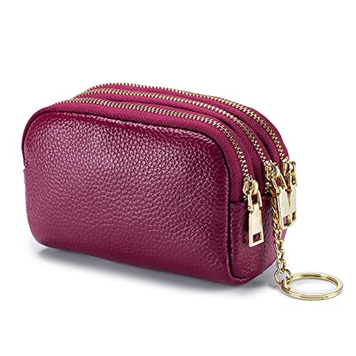 PORRASSO Leder Münzbörse Klein Geldbörse Tragbar Schlüsseltasche Multifunktional Coin Purse für Damen Herren Violett von PORRASSO