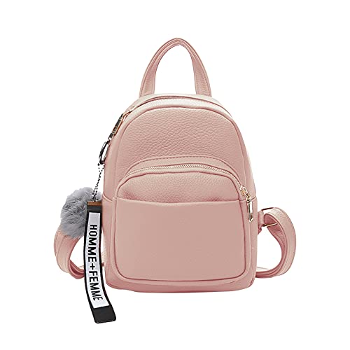 PORRASSO Mode Mini Rucksack Damen Kleiner Daypack mit Pompon Mädchen PU-Leder Rucksäcke für Reisen Dating Täglicher Gebrauch Rosa von PORRASSO