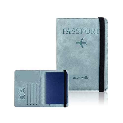 PORRASSO Reisepasshülle Reisezubehör mit RFID-Blocker Schutzhülle Tasche für Kreditkarten Kunstleder Reisepass Organizer Passport Cover Blau von PORRASSO