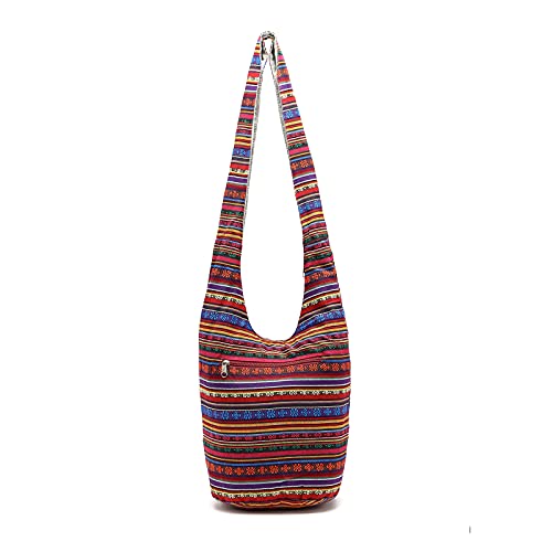 PORRASSO Schulterbeutel Damen Umhängetasche Leicht Schultertasche Hippie Baumwoll-Tasche für Reise Strandschule Wandern Picknick Rot von PORRASSO