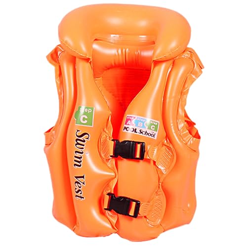 Aufblasbare Schwimmweste Kinder Schwimmen Schwimmweste Schwimmweste Kinder mit Kopfschutz Auftrieb Schwimmweste Schwimmen Zubehör Schwimmen Lernen für 1-13 Jahre Kinder Jungen Mädchen (Orange, M) von PORUPAEL