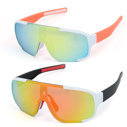 PORUPAEL 2 Stück Sport Sonnenbrille, Polarisiert Fahrradbrille, Fahrradbrille Winddicht, Schnelle Brille, Schnelle Brille Rave, Radfahrer Brille für Herren Damen UV400 Schutz für Outdooraktivitäten von PORUPAEL