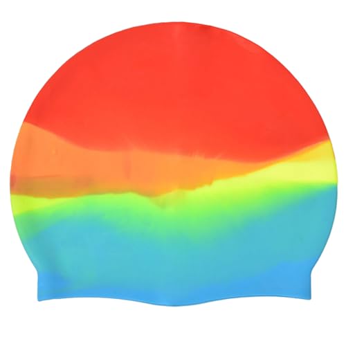 Schwimmhaube Kinder Wasserdicht Badekappe Regenbogen Silikon Swim Cap rutschfeste Badekappe Lange Haare Schwimmzubehör Training Für Kinder Erwachsener von PORUPAEL