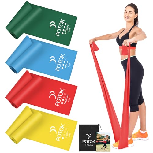 4er-Set Fitnessbänder mit 4 Widerstandsstufen, Resistance Bands Gymnastikband mit Tragetasche Ideal für Yoga, Pilates, Krafttraining, Physiotherapie von POTOK