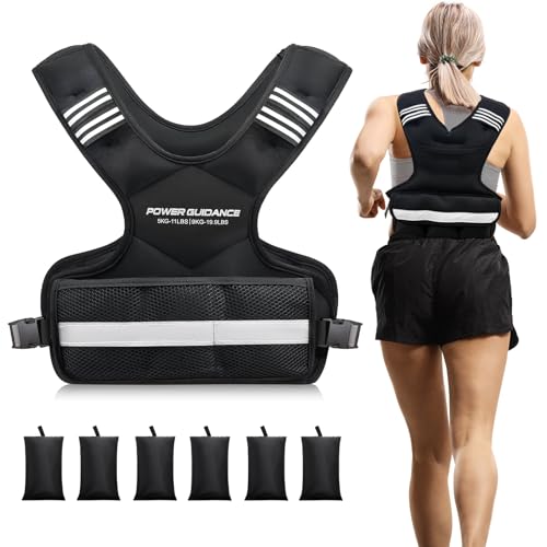 POWER GUIDANCE Gewichtsweste 5-9KG / 9-14.4KG Einstellbare Weighted Vest mit Reflektierenden Streifen | Laufweste & Trainingsweste für Krafttraining, Joggen | Atmungsaktives Design von POWER GUIDANCE