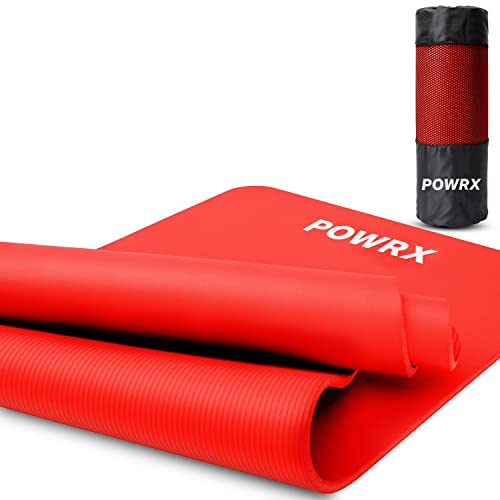POWRX Gymnastikmatte Yogamatte (Rot 183 x 60 x 1 cm) Premium inkl. Tragegurt & Tasche sowie Übungsposter I Sportmatte Phthalatfrei, SGS geprüft I Matte hautfreundlich von POWRX