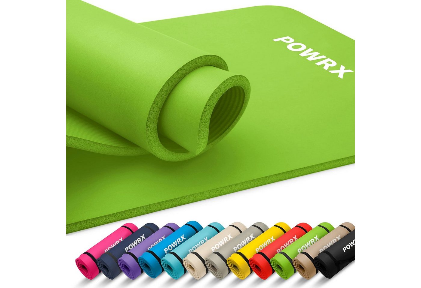 POWRX Yogamatte Gymnastikmatte inkl. Trageband + Tasche + GRATIS E-Book, Grn 190 X 60 X 1.5 Cm von POWRX