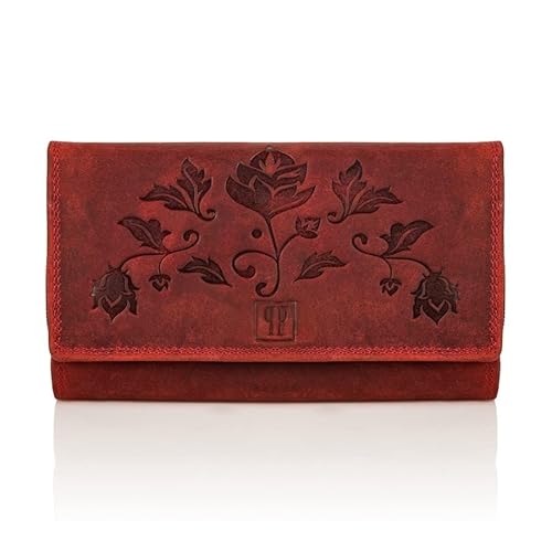 Geldbörse Damen Leder groß RFID Schutz viele fächer rot Vintage Paolo Peruzzi T-05 von PP PAOLO PERUZZI collection
