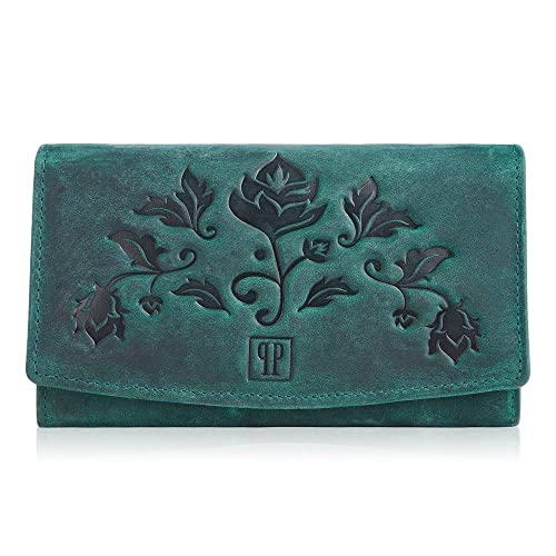 Geldbörse Damen groß viele fächer Leder Vintage Paolo Peruzzi grün von PP PAOLO PERUZZI collection