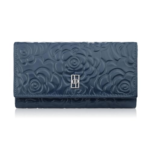 Große Damen Leder Geldbörse mit Blumenprägung Navy Paolo Peruzzi AL-14-NV, Giant, normal von PP PAOLO PERUZZI collection