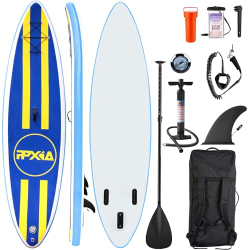 Stand Up Paddling Board mit Sitz - Aufblasbare SUP Board Set, Surfboard Tragkraft bis 200Kg, Komplettes Paddleboard Zubehör, 3 Finnen, Sitz, Pumpe Rucksack Leine 320x82x15cm von PPXIA
