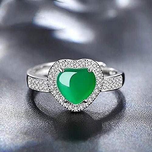 Damen 925 Sterling Silber Ringe Verstellbare,Mode Persönlichkeit Grüne Intarsien Jade Chalcedon Ring Für Lady Prom Kleid Geburtstagsgeschenk von PRAK