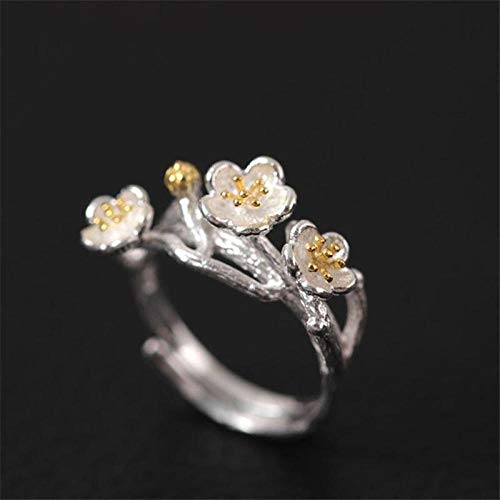 PRAK Damen 925 Sterling Silber Luxus Ringe,Top Qualität Silber Cherry Blossoms Flower Ring Original Handgemachte Einfache Hochzeit Ringe Für Frauen Mädchen von PRAK