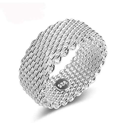 PRAK Damen 925 Sterling Silber Ringe,Einfache Art Und Weise Geometrische Gewebte Wicklung Mesh Form Eleganter Stil Ring Für Damen Geburtstagsgeschenk Zubehör Von Drittanbietern, 1 von PRAK