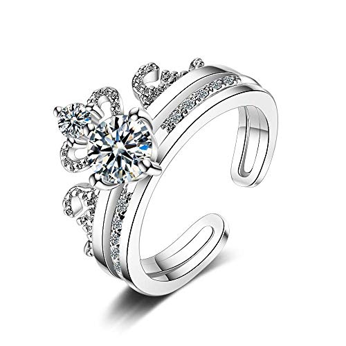 PRAK Damen 925 Sterling Silber Verstellbar Ringe,925 Sterling Silber Micro Cz Verlobungsring Für Frauen Kreative Abnehmbare Zirkon Krone Ring Abend Kleider Hochzeit Liebe Crystal von PRAK