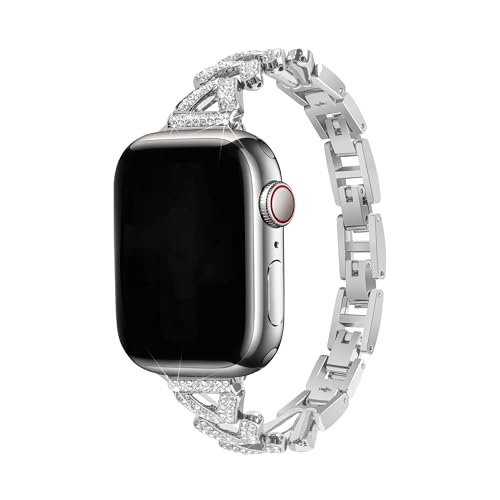 Metall Ersatzarmband Kompatibel mit Apple Watch 9 41mm, Glitzer Diamant Edelstahl Einstellbar Uhrenarmbänder Ersatz Armband Bracelet Kompatibel mit iWatch 41mm 40mm 38mm Series 9 8 7 6 5 4 3 2 1 SE von PRDECH