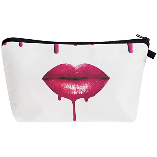 PREMYO Kosmetiktasche Klein für Handtasche - Schminktasche Damen Make Up Tasche - Federmappe Mädchen Etui Pink Lips von PREMYO