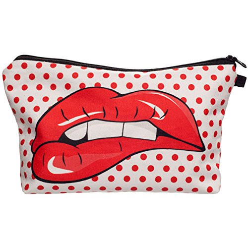 PREMYO Kosmetiktasche Klein für Handtasche - Schminktasche Damen Make Up Tasche - Federmappe Mädchen Etui Rote Lippen von PREMYO