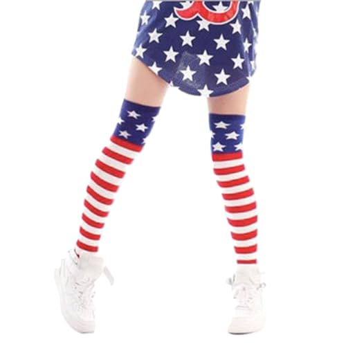 PRETYZOOM 1 Paar Kniestrümpfe mit Amerikanischer Flagge Stars and Stripes Bedruckte Strümpfe im Hip-Hop-Stil über Den Kniestrümpfen Patriotische Lange Socken für Frauen Mädchen (Freie Größe) von PRETYZOOM