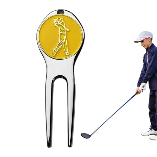 PRIMUZ Pitchgabel aus Zinklegierung, Golf-Marker, rostfreies Golf-Divot-Werkzeug, vernickeltes Golf-Pop-Up-Knopf-Werkzeug, magnetisches Golf-Zubehör, leichtes Golf-Divot-Reparaturwerkzeug für Rasenflä von PRIMUZ