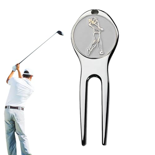 PRIMUZ Pitchgabel aus Zinklegierung, Golf-Marker, rostfreies Golf-Divot-Werkzeug, vernickeltes Golf-Pop-Up-Knopf-Werkzeug, magnetisches Golf-Zubehör, leichtes Golf-Divot-Reparaturwerkzeug für Rasenflä von PRIMUZ